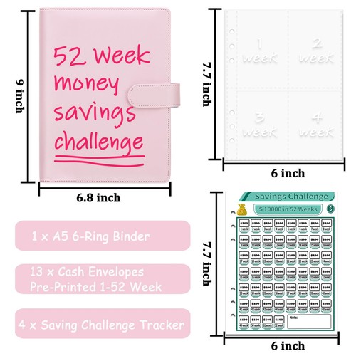 52 Week Money Saving Challenge Binder with Cash Envelopes for Budgeting, A5 B... - Picture 3 of 7