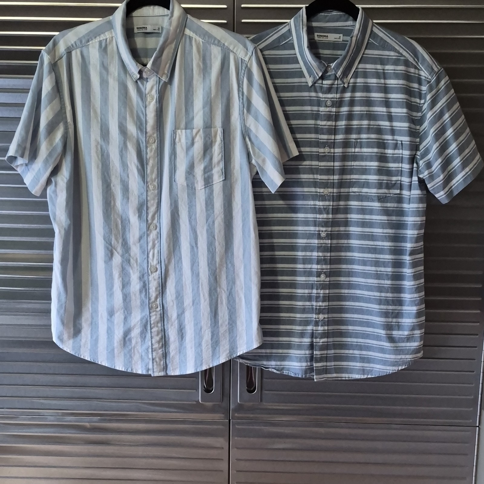 Sonoma Goods For Life Men's Blue White Striped Short Sleeve Button-Up Shirt M
