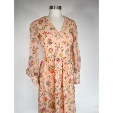 Vtg 70's Pastel Floral Empire Waist Long Sleeve Maxi Dress Hippie Boho Sz S/M