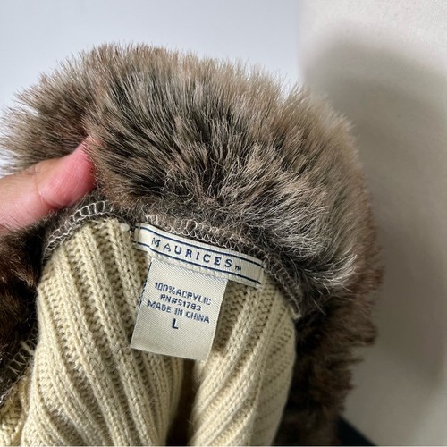 Maglione cardigan lungo Maurices vintage Y2K marrone pelliccia panna bottoni donna grande - Foto 5 di 5