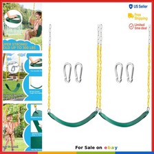 2 Pack Green Swing Seats Heavy Duty 66 Inch Chain Snap Hooks Kids Outdoor Play