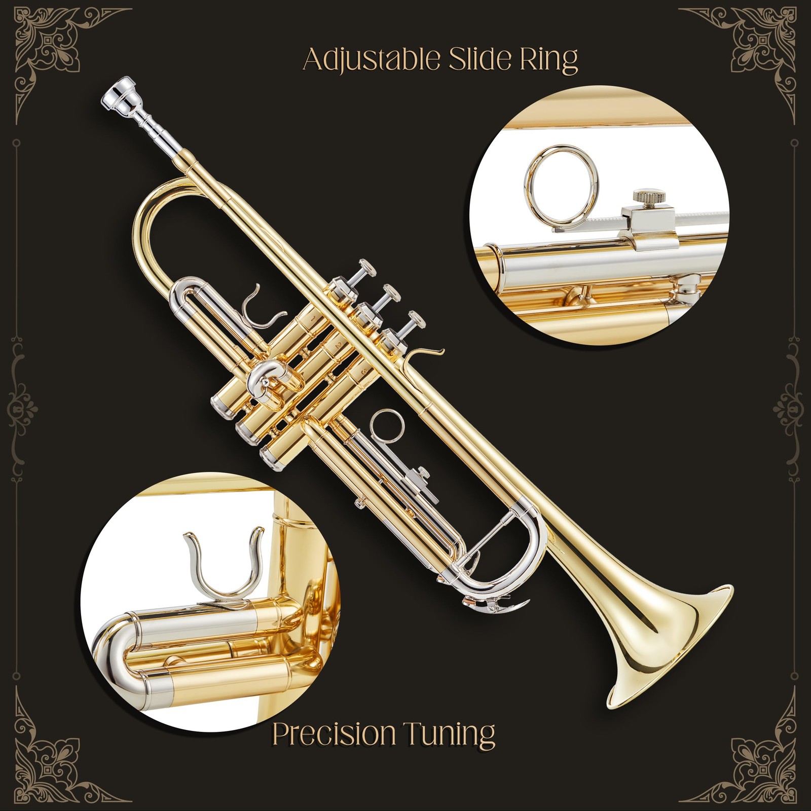 AKLOT HandHammered Bell Bb Trumpet Smooth Valve Action, ClearLacquered ...