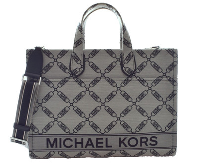 Michael Kors Shopper Bag Gigi Large Gray Black Monogram Tote Crossbody NWT