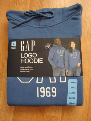 NWT GAP Unisex Super Soft Long Sleeve 1969 Logo Pullover Fleece Hoodie Blue L