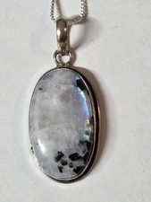 Neu 925 Silber Anhänger 100% Echten Mondstein Leuchtet Blau,grün Kette 50cm