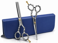 Silver Skeleton Hairdressing Scissors 5.5" Cutting & Thinning Set Barber shears