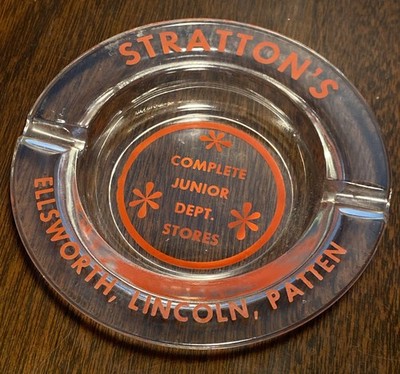 VINTAGE 2 Slot Glass Ash Tray - Round STRATTONS Jr. Dept Stores Advertising, 5 