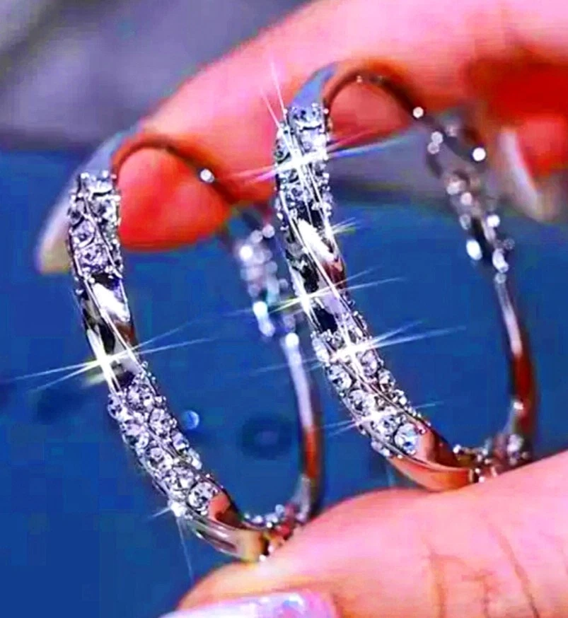 Silver Spiral Round Hoop Dangle Earrings Pair - Image 3 of 4