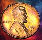 1956-D Lincoln Wheat Cent OBW Monster Toned Rainbow GEM BU Uncirculated Toner 1c