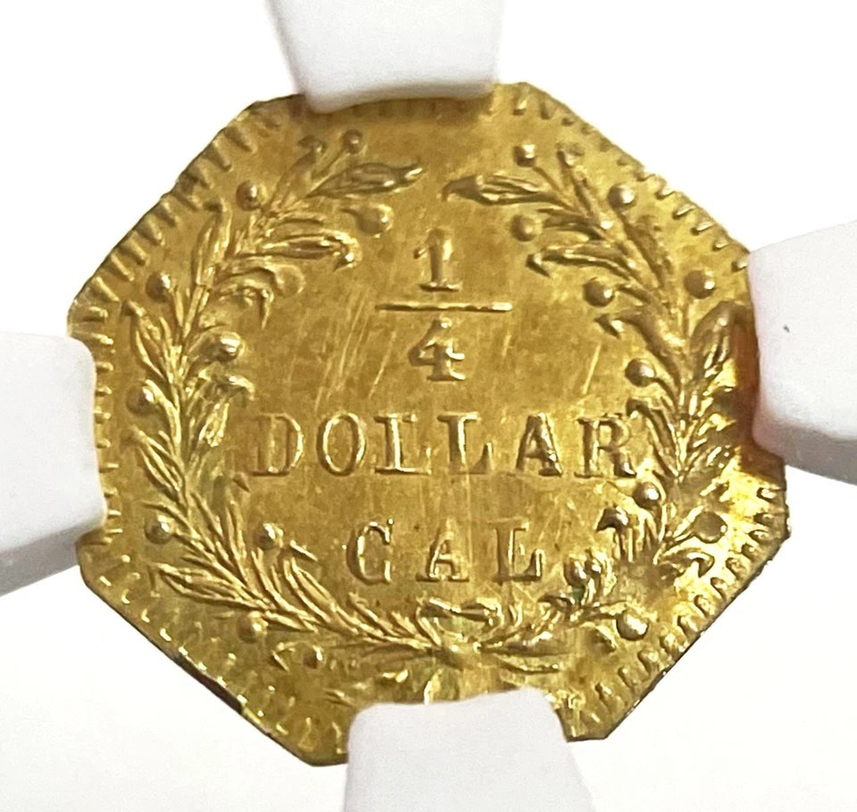 1874 CALIFORNIA FRACTIONAL GOLD 25C INDIAN OCTAGONAL BG 795 NGC MS 64 - Image 2 of 4