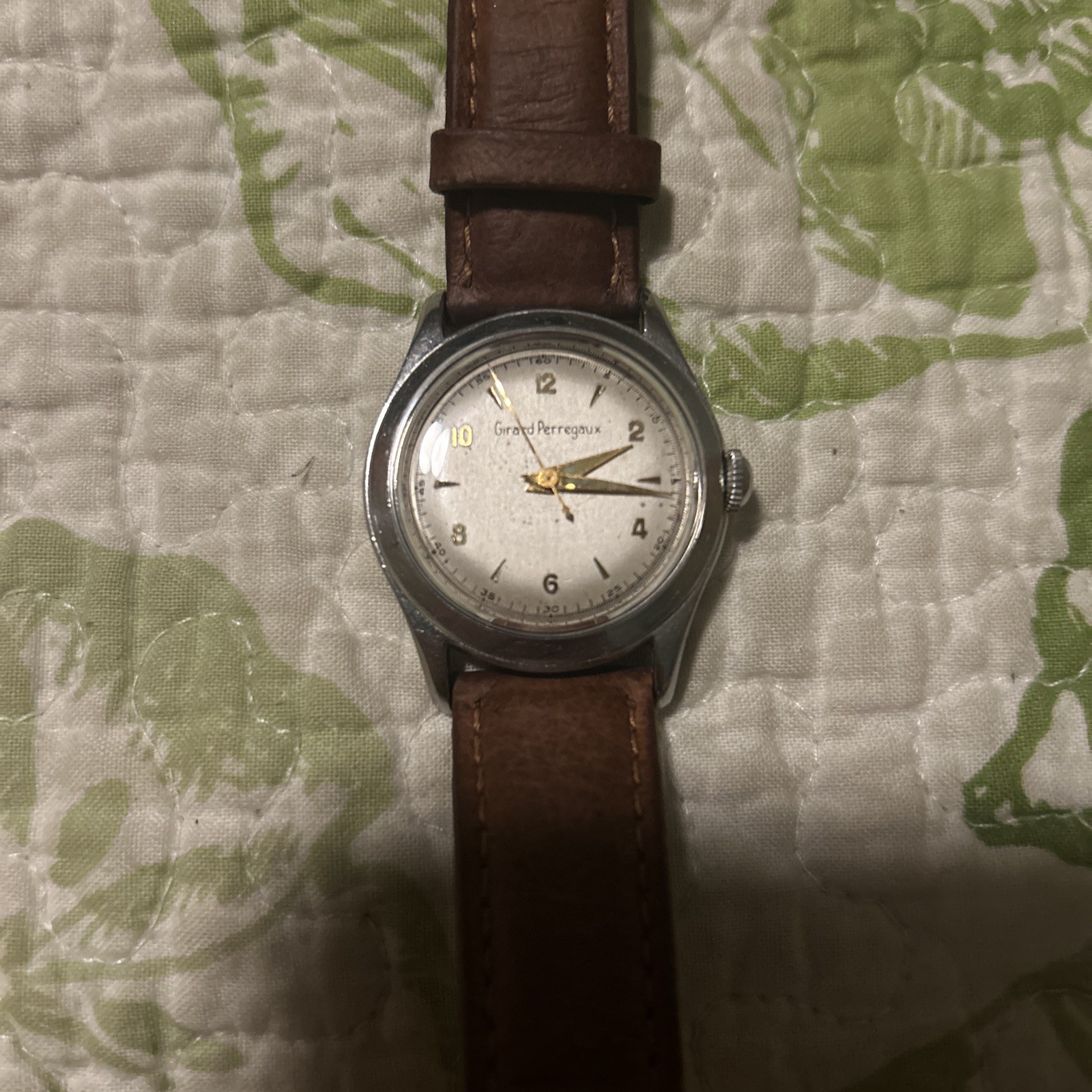 RUNS 1950s Girard Perregaux Stainless Gyromatic Watch 47AE 638 32mm Krementz