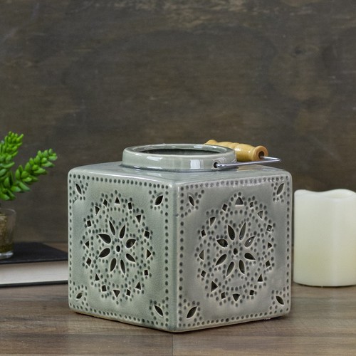 Koopman International 6.75" Olive Square Crackle Finish Mosaic Cut Out Lantern - Bild 2 von 4