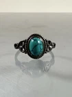 Vintage 925 Sterling Silver Dainty Blue Turquoise Filigree Design Ring Size 8