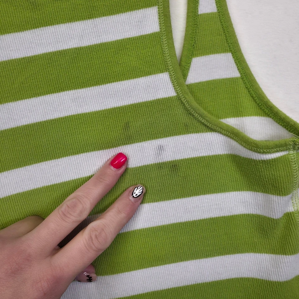 Camiseta sin mangas Y2K Hollister para mujer L verde blanca a rayas tejida acanalada espalda deportiva elástica Foto 4 de 4