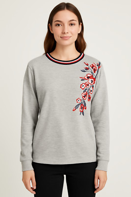 Gray Floral Pullover Fleece Top With Red & White Accents - Cherish by M & H
