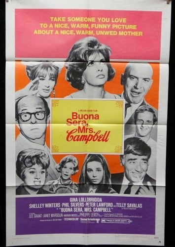 Buona Sera Mrs. Campbell🎬Lollobrigida Original Theater Comedy Movie Poster 1968