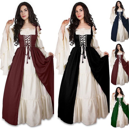 Mittelalter Kleid Damen - Gothic Vampir Kostüm Mit Fledermaus-Ärmeln