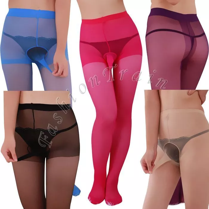 Sexy Men Sheer See through Pantyhose Penis Sheath Pouch Tight