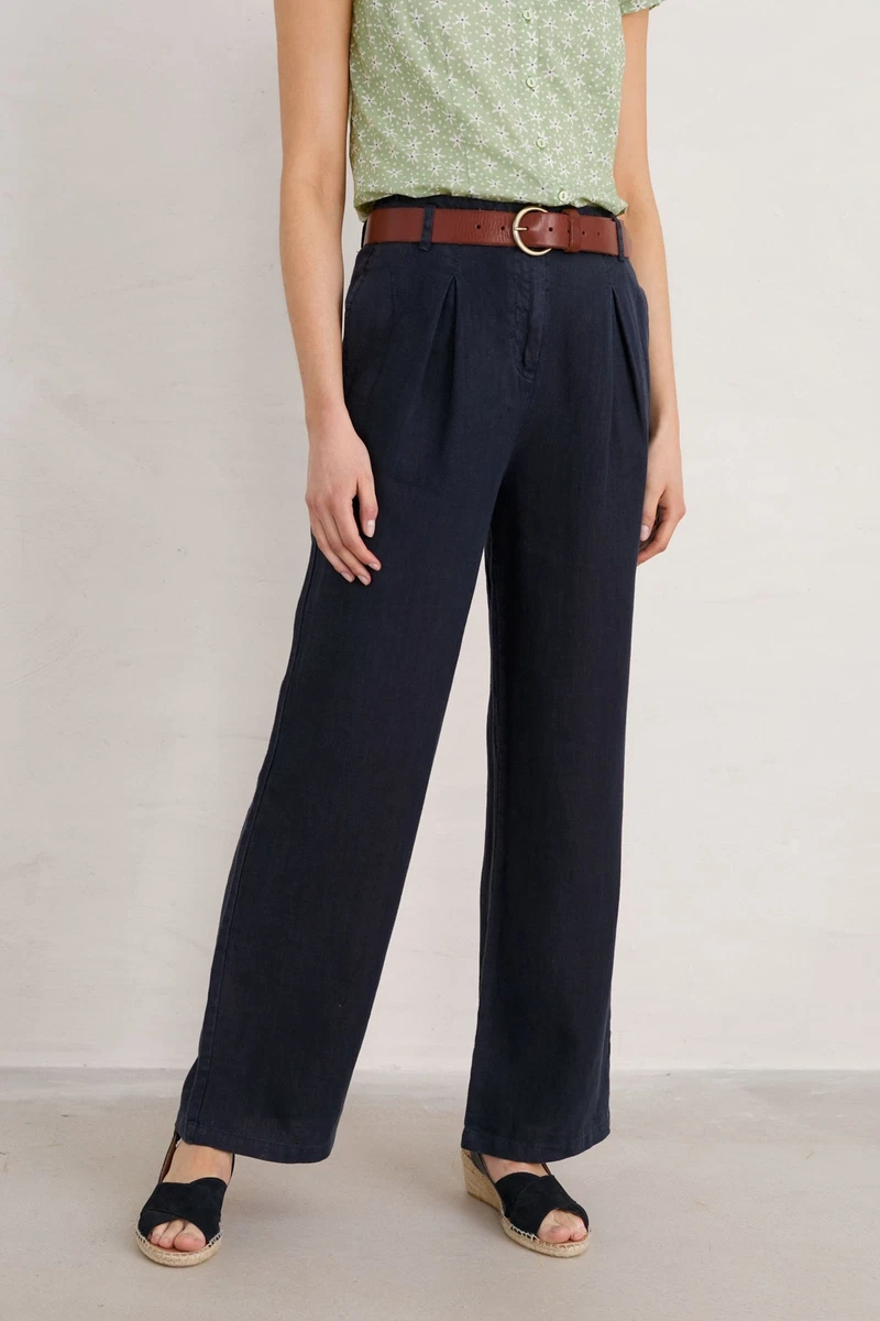 Womens navy shop linen trousers