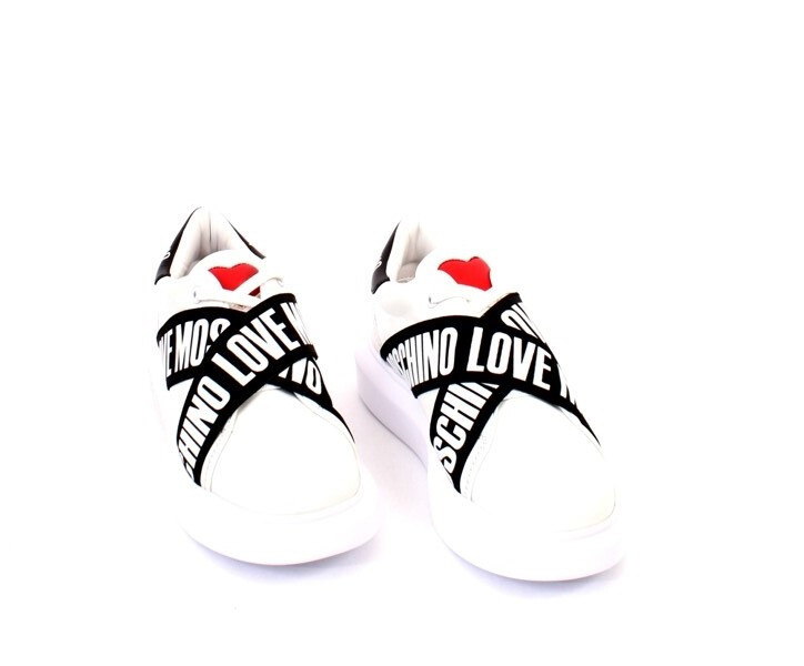 Love Moschino 15264 Black White Leather Logo Lace Platform
