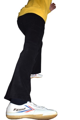 FLARES Negro Hombre ELÁSTICO Campana Fondos Hippie de Colección Pantalones Indie Años 60 70 - Imagen 2 de 4