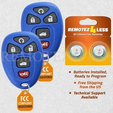 2 For 2010 2011 2012 2013 Chevy Impala Keyless Remote Blue