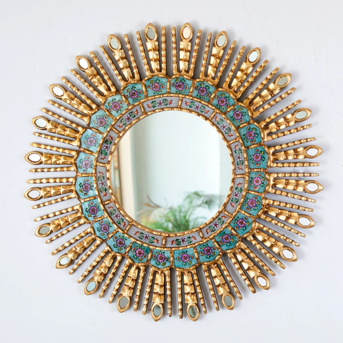 Gold Decorative Sun Mirror 23.6 from Peru, AccentTurquoise Round Mirrors  wall