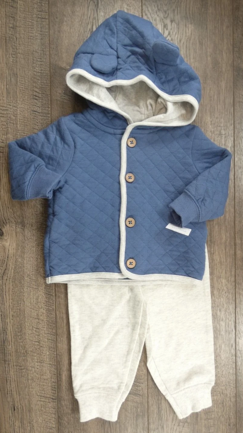 Baby Boy Clothes New Carter's 6 Month 2pc Blue Quilted Hooded Jacket Outfit