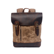 Waxed Canvas and Leather Casual Backpack