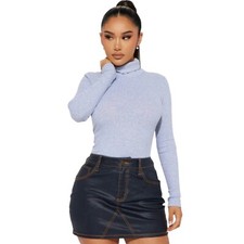 Ambiance Tess Turtleneck Bodysuit Top Heather Gray Women's Size Large