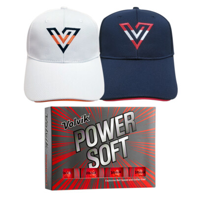 Volvik POWER SOFT Golf Balls 1 Dozen (12 Balls) Bundle with 2 Color V-Logo Hats