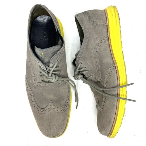 Gray Suede Yellow Wing Tip Oxford Shoes 