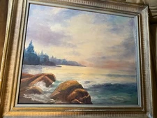 Walter L Huhn "Coastal Landscape Scene" Oil Painting - Signed And Framed
