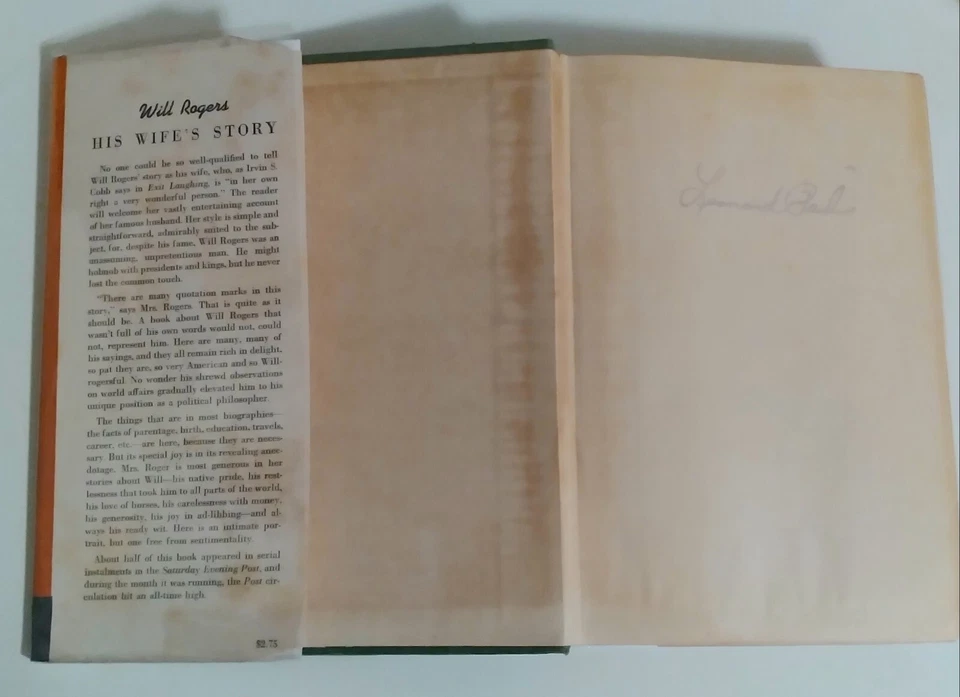 * Rare Will Rogers his Wife's Story 1941 First & LIMITED Edition OKLAHOMA SIGNED - Image 3 of 4