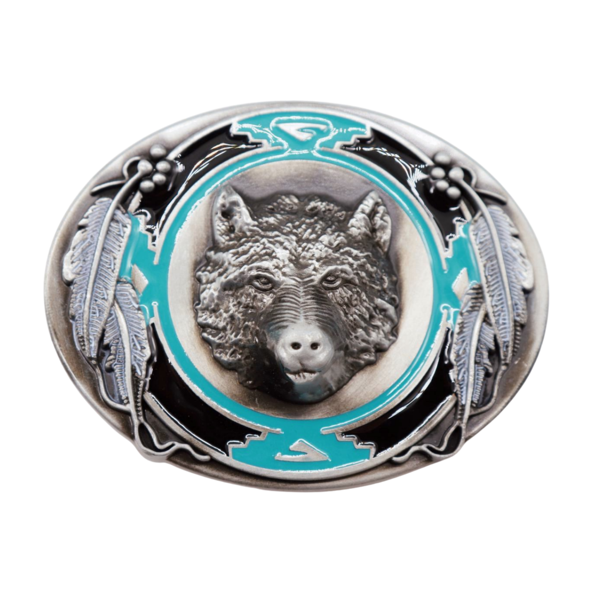 New silver and turquoise oval belt buckle fits 1.5\