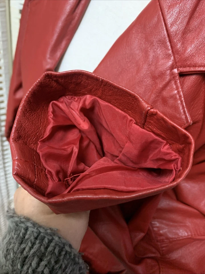 Vintage Global Identity G-III Sz Small Women’s Red Leather Trench Coat New - Image 3 of 4