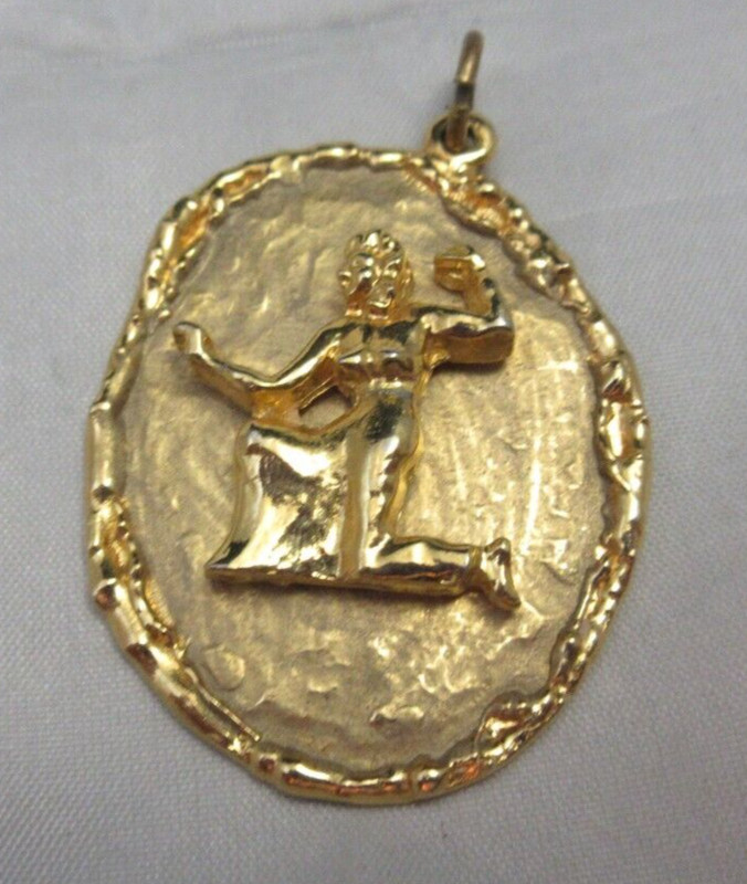 Vintage ART Signed Kneeling Woman Pendant Gold Tone Zodiac?
