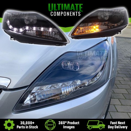 Ford Focus Mk2 Estate 2008-2011 Projector LED DRL Devil Headlights Black Inner - Afbeelding 1 van 19