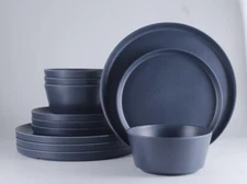 Melamine Dinnerware Sets for 4,12 Piece Blue Dishes Set, Plates and Bowls Set...