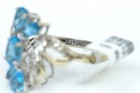 HENG NGAI Signed 10k White Gold Blue Topaz & 1/10 cttw Diamond Floral Ring  — photo 5