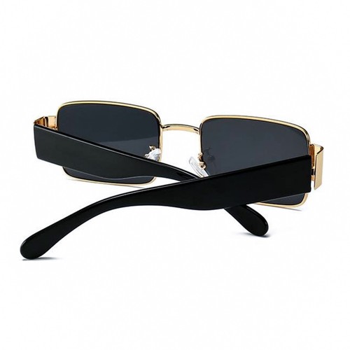 Mens Rectangle Gold Frame Dark Black Tint Hip Hop Fashion Square Sunglasses - Picture 5 of 5