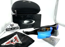 OAKLEY FLAK JACKET 1.0 XLJ SI MATTE BLACK BLUE AFTERMARKET POLARIZED SUNGLASSES