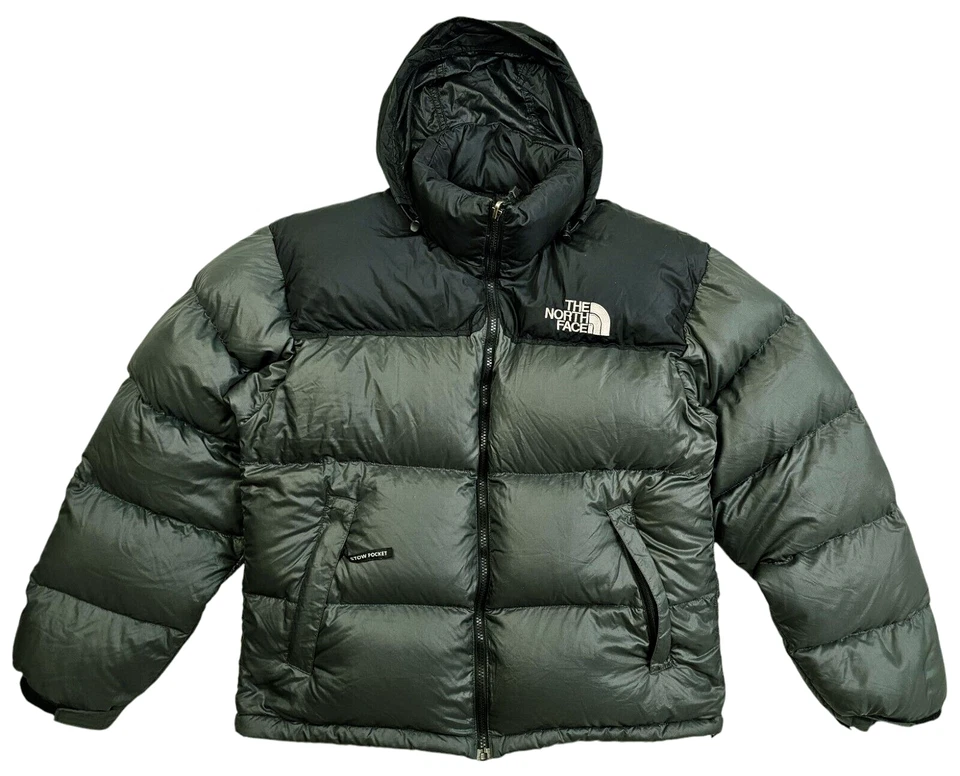 HOT VTG Men's THE NORTH FACE @ 700 NUPTSE DOWN HOODED PUFFER GRAY BLACK Jacket M - Image 2 of 4