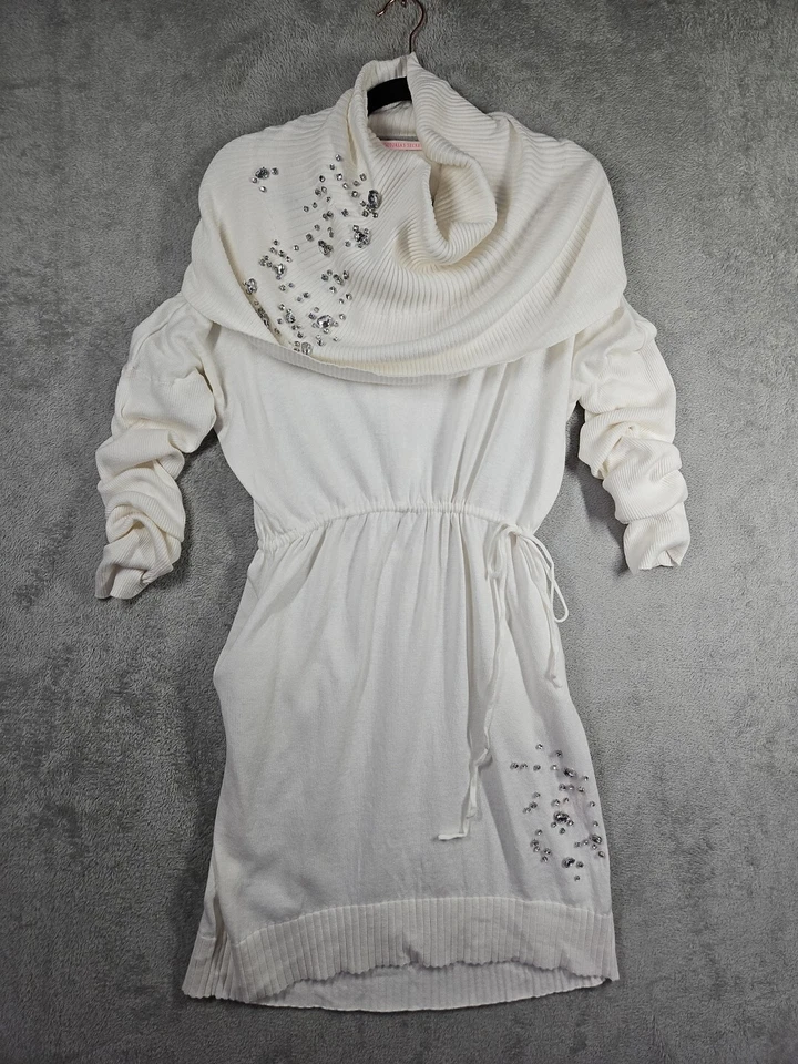 Victoria Secret Long Scrunch Slv Sweater Dress Rhinestone Sparkle Cowl Neck Sz M - Image 3 of 4