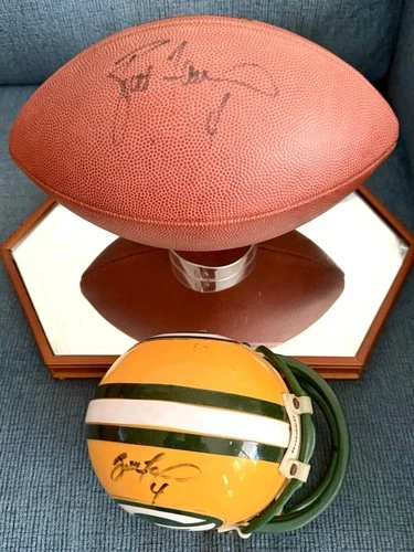 Brett Favre Signed Ball And Mini-Helmet
