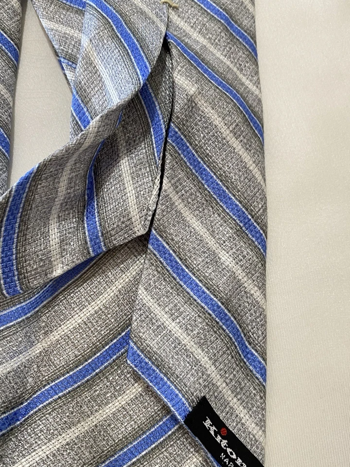 Corbata de hombre KITON NAPOLI 7 PLIEGUES gris a rayas. Hecho en Italia  Foto 3 de 4