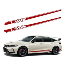 Car Side Skirt Decals, 88.58" x 4.52" Long Stripes Stickers, PVC Auto 2 PCS Red