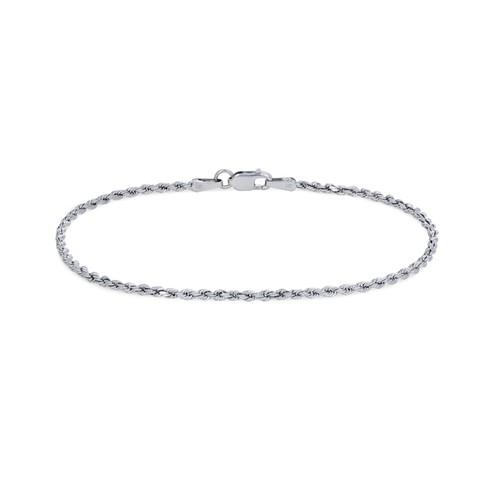Real 14K White Gold Womens 2mm Diamond Cut Rope Chain Italian Bracelet 7.5" - Picture 8 of 12