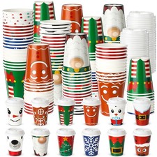 120 Pack Christmas Disposable Coffee Cups with Lids Bulk 12 oz Christmas Pape...