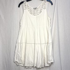 American Eagle Size XS White Crochet Back Sleeveless Babydoll Mini Dress Boho Y2